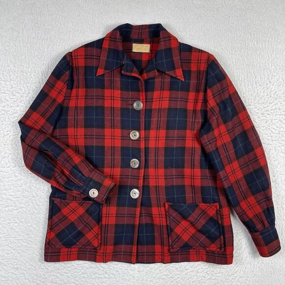 Pendleton Jackets & Blazers - Pendleton Jacket Womens Medium Red Plaid Flannel Vintage 49er Shacket Outdoors